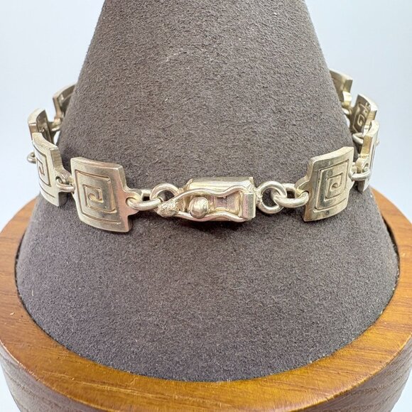 VTG Sterling Silver 925 Greek Key Design Chain Bracelet Size 7.25" Length - Picture 3 of 8